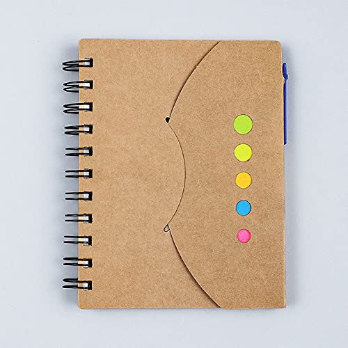 Amarillo, 12 x 16 cm, cuaderno espiral con tapa dura de polipropileno a rayas, bolígrafo y notas adhesivas para la escuela, oficina, hogar, escritura y notas adhesivas