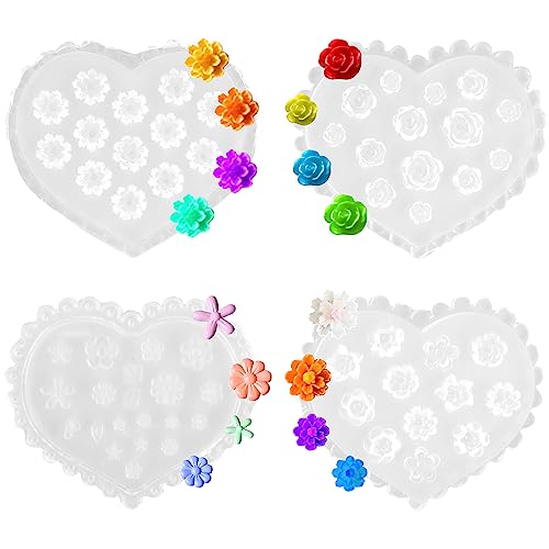 Amaxiu Moldes de arcilla polimérica con flores, 4 unidades diseño de margaritas florales de silicona en miniatura con relieve 3D para pendientes joyería arte de uñas cupcakes