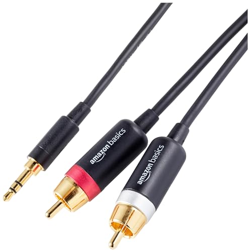 Amazon Basics Cable adaptador 3,5 mm Auxiliar a 2 machos RCA, 2.44 m, Negro