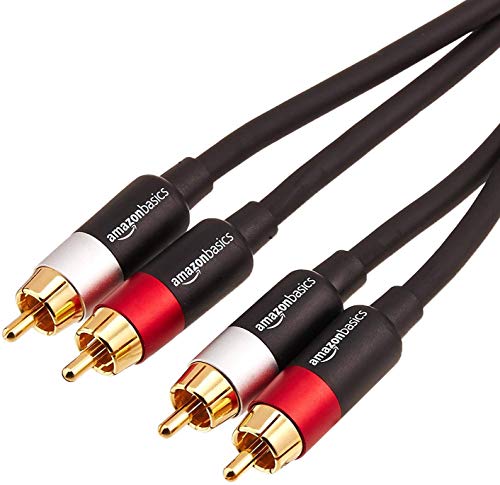 Amazon Basics - Cable de audio RCA (2 machos a 2 machos), 2.4 metros, Negro, Oro, Rojo, Blanco