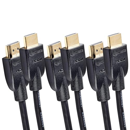 Amazon Basics - Cable HDMI 2.0 de alta velocidad (Ethernet, 3D, vídeo 4K y ARC, 1,8 m, 3 unidades, estándar más reciente), Negro