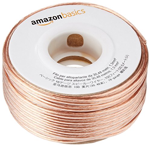 Amazon Basics - Cable para altavoces (calibre 16, 2x1,3 mm², 30.48 m), Transparente, Bronce