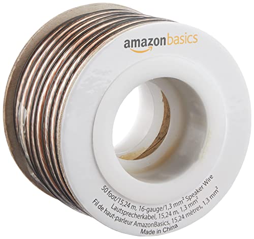 Amazon Basics Cable para altavoz de calibre 16 (50 Feet, 15.24 m, 1,3 mm), Transparente