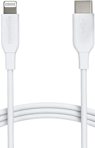 Amazon Basics - Cable USB-C a Lightning, cargador certificado por MFi para iPhone 13/12/11/X/XS/XR/8, Type-C, PD de Carga Rápida , color blanco, 0,9 m