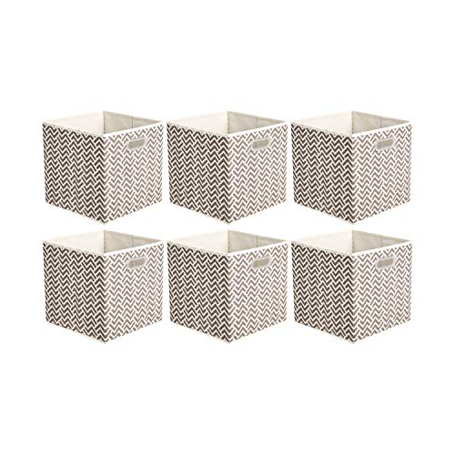 Amazon Basics - Cubos organizadores de tela plegables para almacenamiento con ojales ovalados de color chevrón gris topo (26,7 x 26,7 28 cm, paquete de 6)