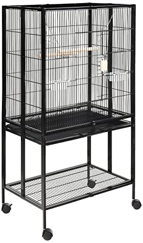 Amazon Basics - Espacioso,Extraíble,Seguro Jaula para pájaros con estante rotatorio y compartimento para almacenamiento, negro, 68 x 46 x 130 cm (L x An x Al)