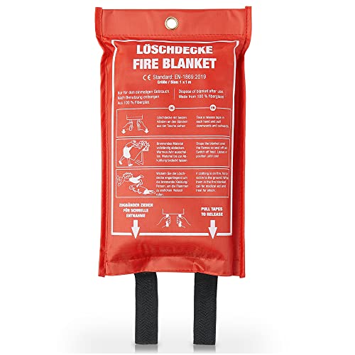 Amazy Manta Ignifuga (XL | 1,2 x 1,2 m) Incl. Bolsa Protectora + Gancho – Manta antincendios para extinguir Fuegos incipientes y Mayor Seguridad para hogar, para Oficina o almacen