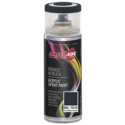AMBRO-SOL - Pintura acrílica en spray, color Gris Antracita Mate, RAL 7016, resultado profesional en múltiples superficies, exteriores e interiores, 400 ml