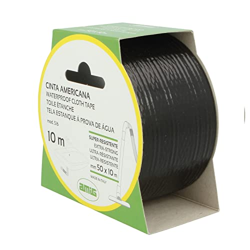 Amig - Cinta Americana Adhesiva | Fijación Extrafuerte | Resistente al Agua y fugas | Para uso en Interiores o Exteriores | Color Negro | Medidas: 10 m x 50 mm