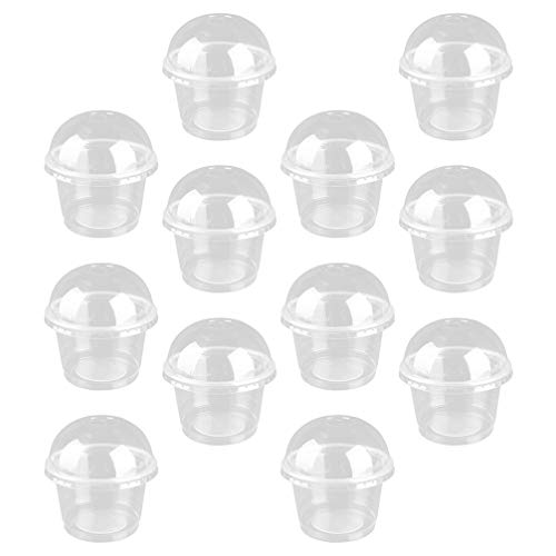 Angoily 50 Unidades de Vasos de Plastico Transparentes con Tapas de Cúpula, 250Ml Taza de Espuma de Postre, Tazón de Helado Aperitivo, Tiramisú, Frutas