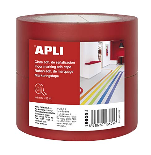 APLI 18609 - Pack 2 cintas adhesivas de señalización PVC rojo 40 mm x 33 m 160 μm