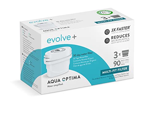 Aqua Optima Cartucho de filtro de agua , paquete de 3 Evolve+ (suministro para 3 meses), compatible con Brita Maxtra, y PerfectFit, Sistema de filtración de 5 etapas, 3 Unidad (Paquete de 1)