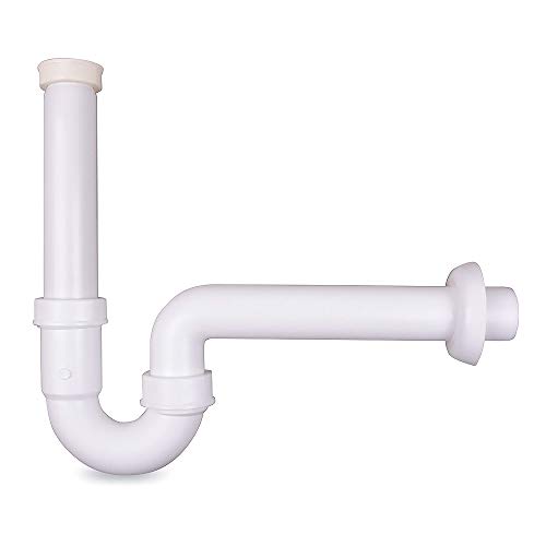 AQUADE Tubos antiolores sifón de 1 1/4 pulgadas para lavabo con salida horizontal y rosetón, fabricado en Alemania