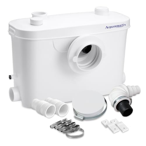 Aquamatix - Trituradora sanitaria (400 W, bomba de elevación sanitaria, 100 l/min, distancia de bombeo vertical de 7 m, con 3 entradas para inodoro, fregadero y bañera con filtro de carbón