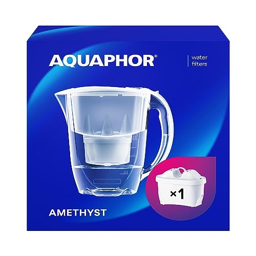 AQUAPHOR Jarra con filtro de agua Amethyst Blanco 1 X Filtro MAXFOR+ incluido I Capacidad de 2.8 l I Entra en la puerta del refrigerador I Reduce la cal, el cloro y los microplásticos