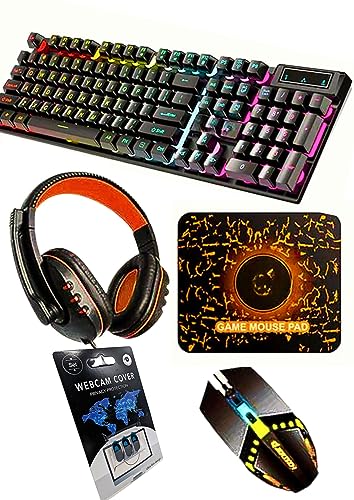 AR88 Kit Gaming-x 5-RGB-Raton Gaming-Teclado Gaming-Tapa Webcam-Anti Espia-x3-Auriculares Gaming-Alfombrilla Gaiming-Raton Gaiming-PS4-PS5-Xbox-Playstation-Juegos-Nintendo-Switch-Combo Gaiming-