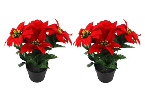 ARBUTUS Pack 2 Plantas Flor Artificiales de Navidad de Mesa decoración de Plantas en Maceta para Oficina, Cafeteria, hogar (24cm)