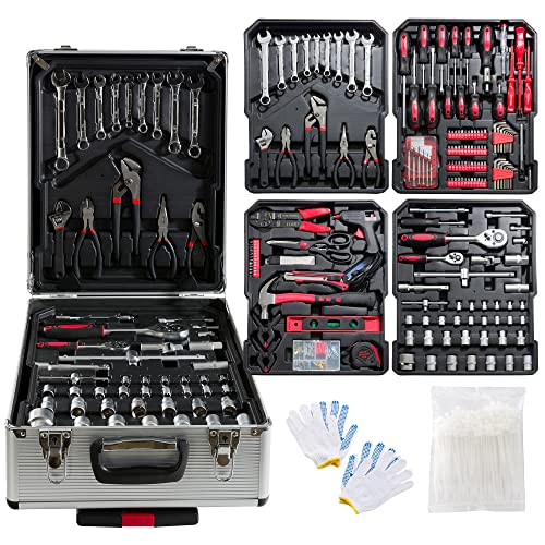 AREBOS Maletin Set de herramientas | 1200 piezas | Maleta de ruedas o maleta de transporte