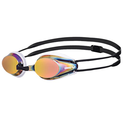 arena Gafas de natación unisex Tracks Mirror para competición antivaho para adultos, gafas de natación con lentes de espejo, protección UV, 4 puentes nasales reemplazables, juntas de silicona