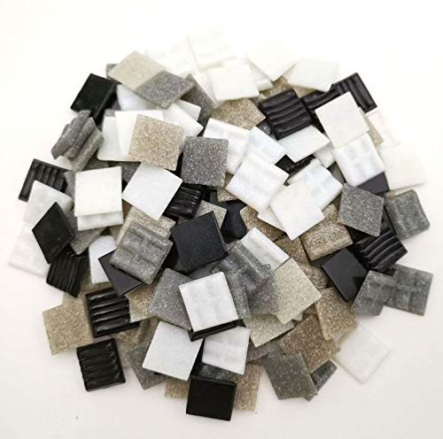 Armena Mosaikstein MosaiksteinMosaikfliesen Vidrio 2x2 cm 250 g (Aproximadamente 85 Unidades) de Color Blanco, Gris y Negro.