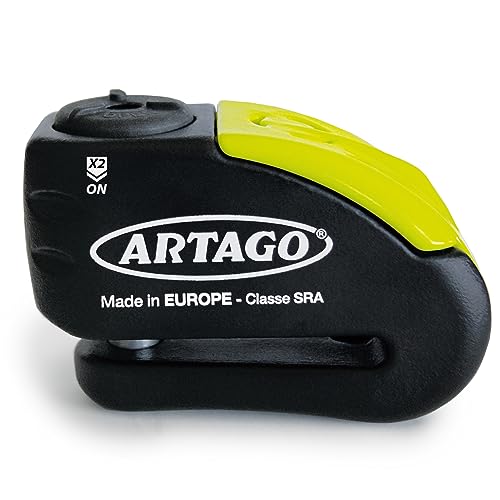 ARTAGO 30X10 Candado Moto Disco con Alarma Don't Touch 120dB, Alta Gama Homologado SRA y Sold Secure Gold, Doble Cierre ø10 Bunker Selection, Sin o Con Alarma, Pinza Antirrobo Moto Disco Freno