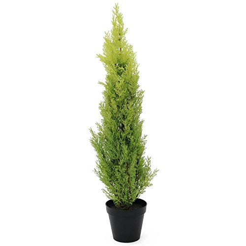 artplants.de Ciprés Artificial en Tiesto Decorativo, 90cm - Resistente a la Intemperie - Planta Artificial - árbol sintético