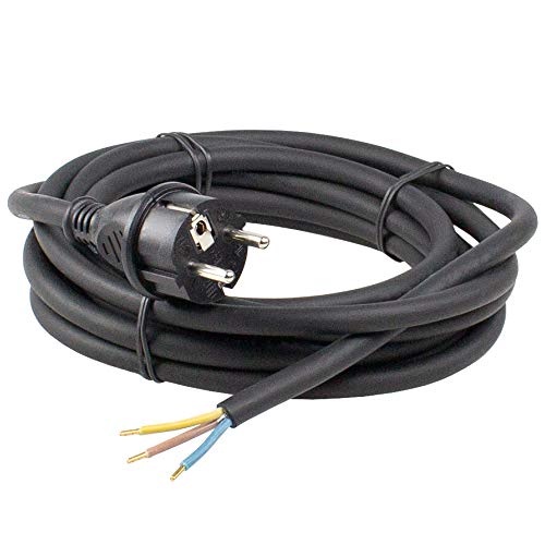 as - Schwabe - Cable de conexión de goma, 3m H05RN-F 3G1.0 cable de conexión, clavija de contacto de tierra con cable, cable de alimentación con manguitos finales, 230V, 16A, IP44, negro, 60376