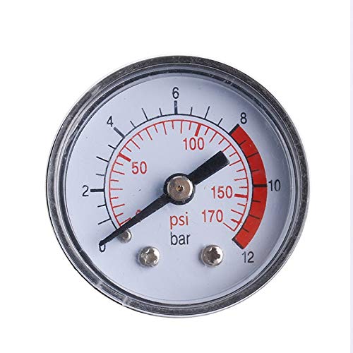 AUTOZOCO Manómetro del compresor de la presión de la bomba de aire del gas, Manómetro de aire, Medidor de presión de aire, mide la presión del aire 0-170 PSI (0-12 Bar), Diámetro de rosca: 10 mm