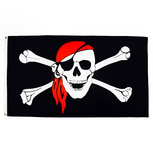 AZ FLAG - Bandera Pirata Con Bandana Rojo - 250x150 cm - Gran Bandera Con Calavera 100% Poliéster Con Ojales de Metal integrados - 300g - Colores Vivos Y Resistente A La Decoloración