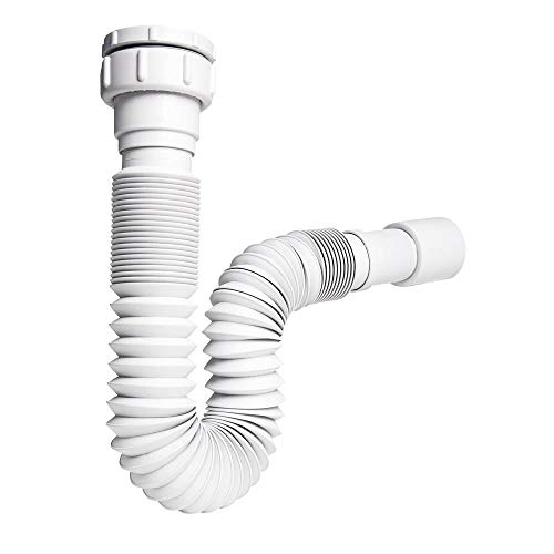 baanio - Sifón Extensible de Plástico ABS Blanco | Compatible con Lavabo y Bidé | Fácil Instalación | 270/740 mm, Blanco, Plástico, Flexible