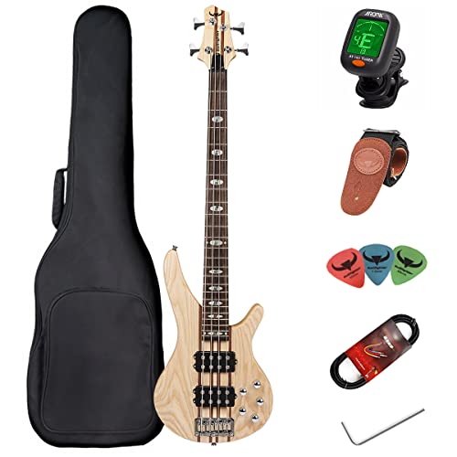 Bajo eléctrico 4 cuerdas de tamaño completo P bass kit para principiantes negro con bolsa de concierto, correa de guitarra y cable de guitarra (4s)…