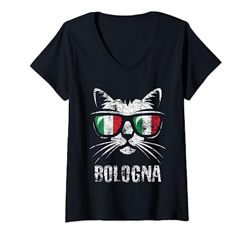 Bandera italiana vintage con diseño de gato de Bolonia Camiseta Cuello V