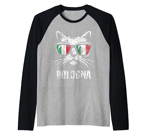 Bandera italiana vintage con diseño de gato de Bolonia Camiseta Manga Raglan
