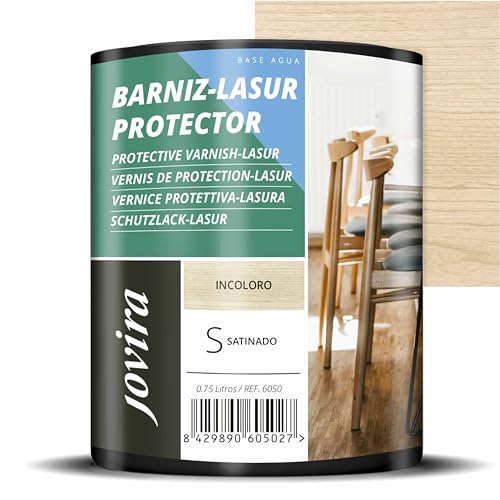 Barniz-Lasur Protector Satinado al Agua. Decora y protege la madera. (750 Mililitros, Incoloro)