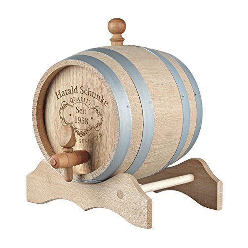 Barril de madera/barril de whisky con soporte y grifo, incluye grabado de calidad – 2 litros Fass