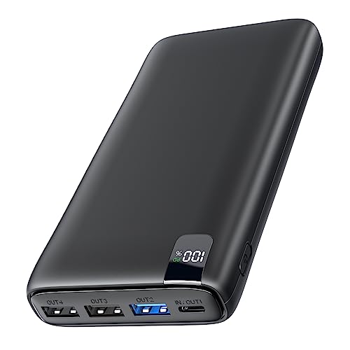 Batería Externa 27000mAh Power Bank: Hiluckey 22,5W Carga Rápida PD USB C Cargador Portátil con Pantalla LED Digital y 4 Outputs para Smartphone Tablets