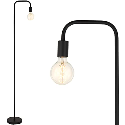 BBHome Lámpara de pie retro curvada minimalista de metal con interruptor de pie para dormitorio, salón, lectura, oficina, 165 cm, E27 (negro)