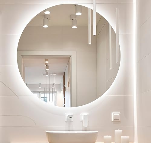 BD ART Luna Espejo de baño led redondo de 60 cm, espejo de baño con iluminación, color de la luz blanco frío 4200 K, IP44