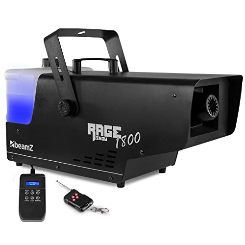 Beamz Rage 1800 Snow máquina de nieve , 1800 W, Alcance: hasta 6 metros, 3,5 litros de capacidad del depósito, Control DMX a través de 2 canales, Soporte de montaje ajustable, Mando a distancia