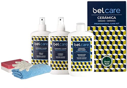 BELCARE - Kit para Limpiar Encimeras de Cerámica, Dekton y Neolith, Pack de 3 Productos (Spray Limpiador 200 ml + Reparador 200 ml + Spray Abrillantador 200 ml)
