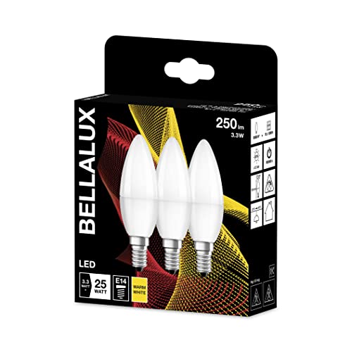 BELLALUX Lámpara LED, casquillo E14, blanco cálido (2700K), esmerilado, forma de vela, sustituye a la bombilla convencional de 25W, paquete doble