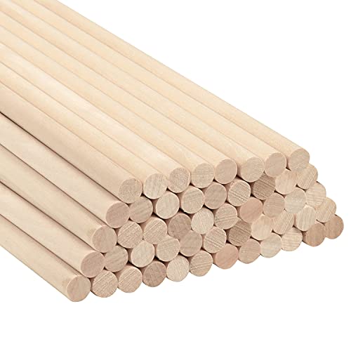 Belle Vous Baton de madera redonda natural (lote de 50) – Varita de madera de ocio creativa de 10 mm x 30 cm – Varilla de madera sólida extralarga y cruda para artes plásticas, bricolaje y carpintería