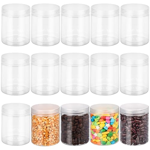BELLE VOUS Pack de 15 Botes de Plastico Transparente con Tapas 240 ml - Tarros Redondos Vacíos Libres de BPA - Recipientes para Alimentos, Slime, Especias Secas, Frutas y para Viajes
