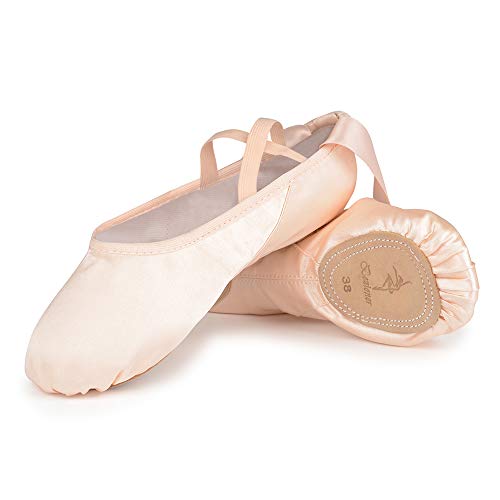 Bezioner Zapatillas de Ballet Suela Partida Satín Zapatos de Danza y Gimnasia con Cinta para Niñas y Adultos 26 EU