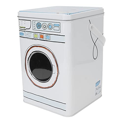 Bidón de detergente, forma de lavadora de metal buena sellado caja de polvo de lavandería transparente abierta para cápsulas de detergente para almacenar