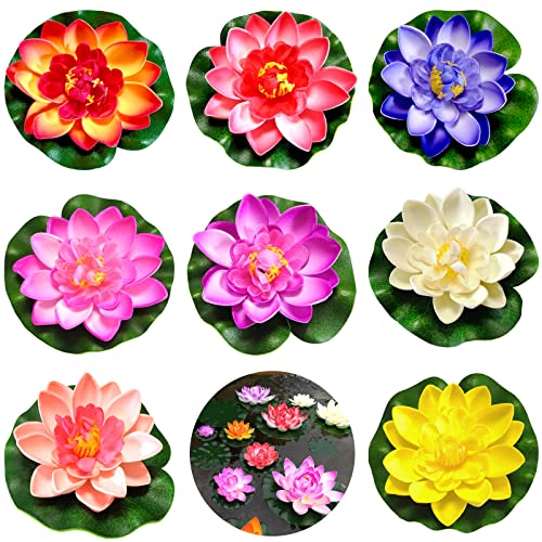 BLLREMIPSUR 8 piezas de loto artificial flotante nenúfar simulación EVA piscina loto plantas artificiales decoración de flores
