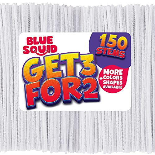 Blue Squid Limpiadores de tuberías Craft Chenille Tallos – 150 Piezas de Limpieza de Chenilla Blanca, limpiadores de tuberías Blancas, Piezas extralargas, Colores de Manualidades Brillantes