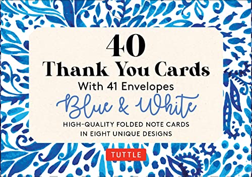 Blue & White, 40 Thank You Cards with Envelopes: (4 1/2 x 3 inch blank cards in 8 unique designs)