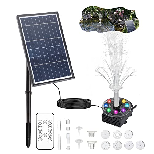 Boadw Fuente Solar LED con Panel Solar de 7W Incorporado 5000 Mah con 10 Estilos de Fuente para Jardines, Juegos acuáticos, baños de pájaros