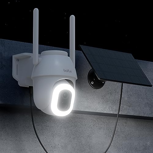 BOIFUN 2K Cámara Vigilancia WiFi Exterior Solar con Focos (Cuentas de lámpara mejoradas), 360° Cámara de Seguridad sin Cables con Color Visión Nocturna, Detección de Inteligente AI, Múltiples Alarmas
